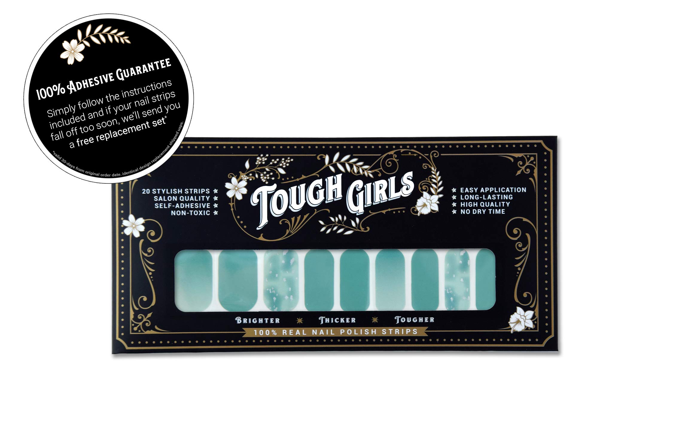 TOUGH GIRLS | 20 Exquisite Gel Nail Polish Strips with Application Accessories - No UV/LED Lamp Needed (Seafoam & Silver Speckles) - Perfect for DIY Manicures at Home, Parties & Gifts