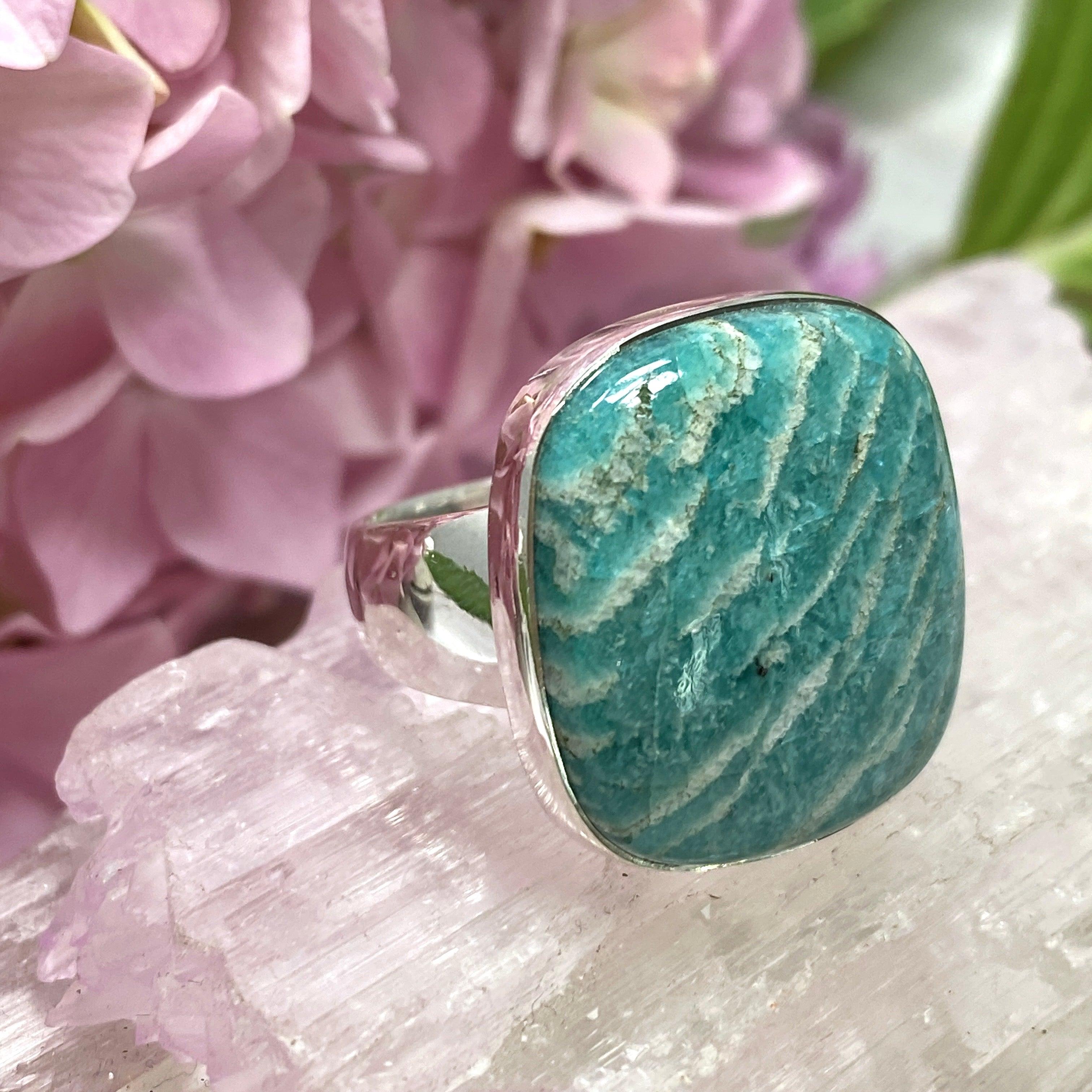 Amazonite Square Ring Size 10 - Natural Gemstone Jewelry for Women, Elegant Statement Ring for Everyday Wear, Gift for Her - KRGJ2571 | Perfect for Boho Style, Office Wear & Special Occasions