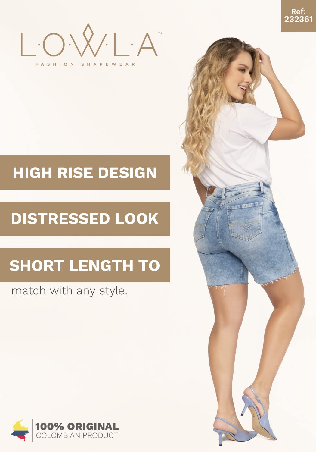 L.O.W.L.A SHAPEWEAR High Waisted Tummy Control Jean Shorts for Women - Butt Lifting Denim Shorts for Workouts, Running & Everyday Wear