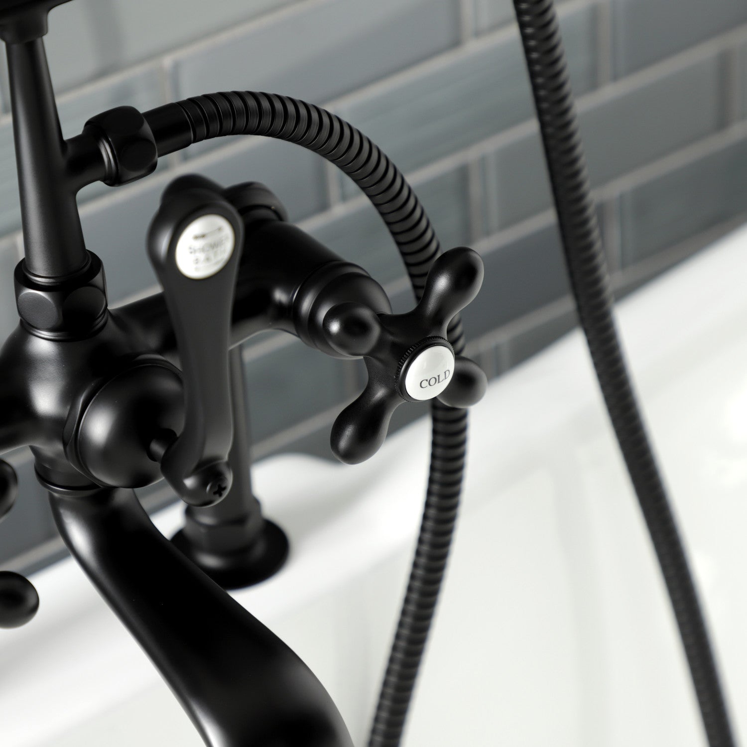Vintage Matte Black Clawfoot Tub Faucet with Hand Shower - 3 Handle 2 Hole Deck Mount Bathroom Fixture for Classic & Modern Bathrooms