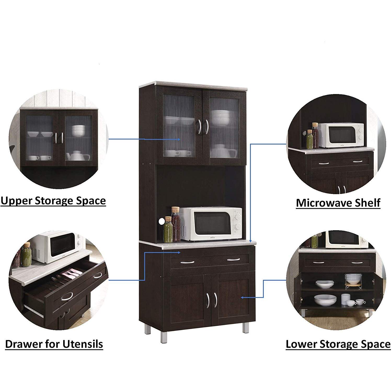 HODEDAH Imported Chocolate Kitchen Cabinet - Modern Storage Solution for Small Spaces, Apartments & Home Organization