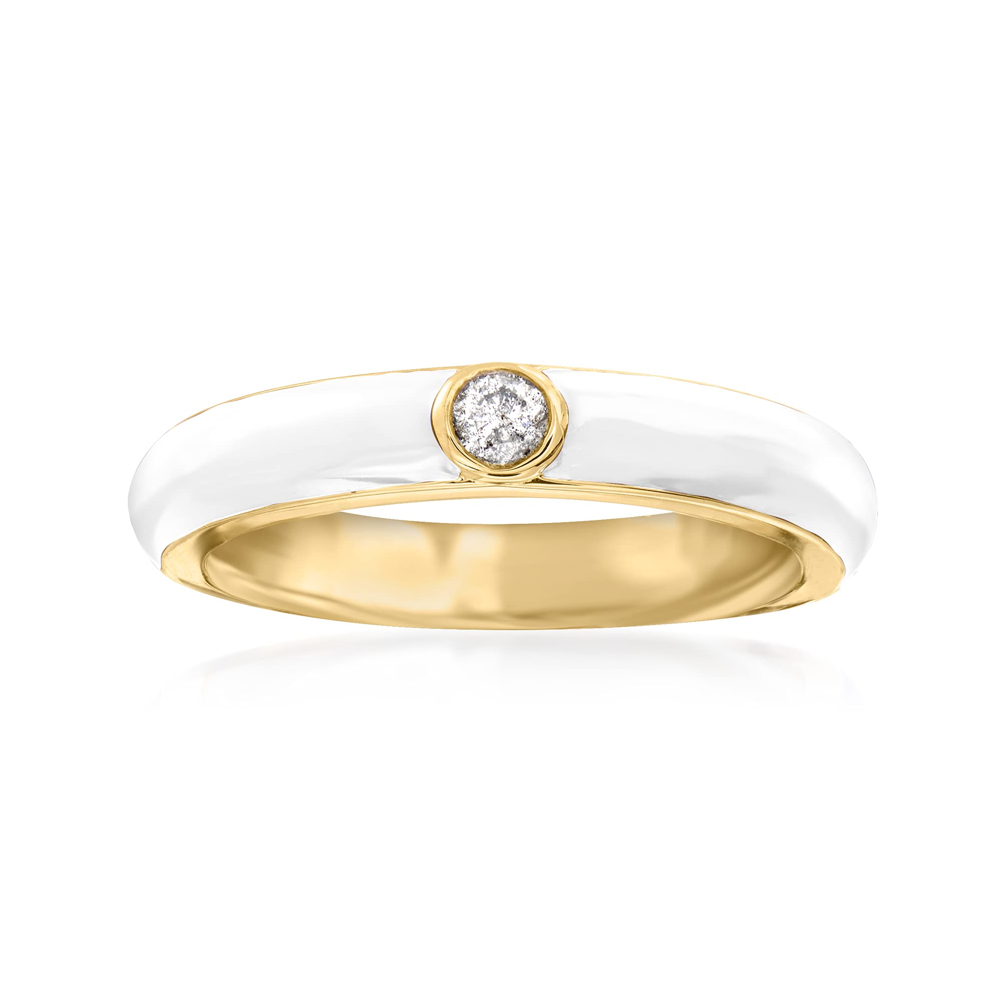 Ross-Simons 0.10 Carat Diamond & White Enamel Ring - 18kt Gold Over Sterling Silver - Elegant Jewelry for Women, Perfect for Weddings, Anniversaries & Special Occasions