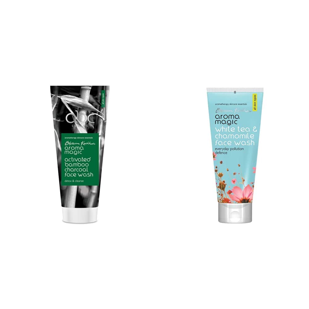 Aroma Magic Charcoal Face Wash 100ml & White Tea Chamomile Face Wash 100ml - Deep Cleansing & Brightening for Oily & Sensitive Skin - Daily Skincare Routine