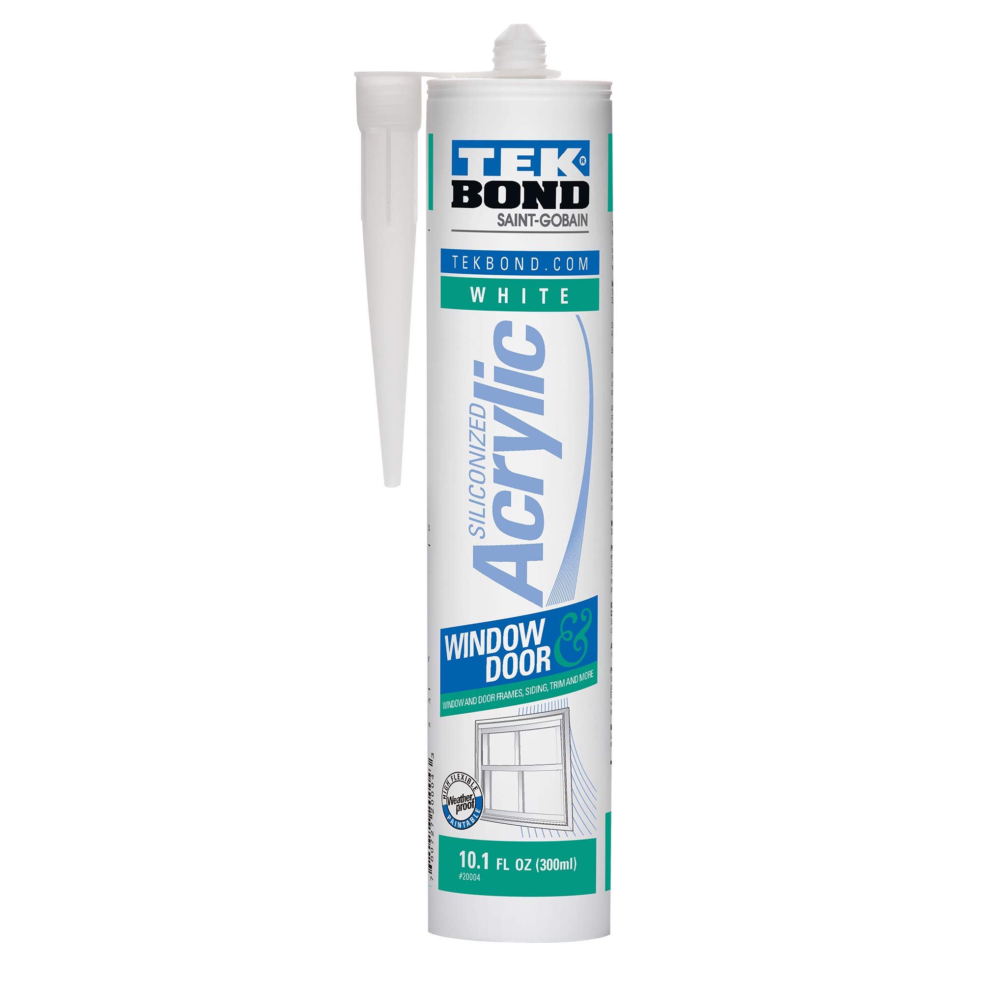 Tekbond White Siliconized Acrylic Caulk Sealant - 10.1oz Waterproof Sealant for Doors, Windows, Bathrooms & Kitchens