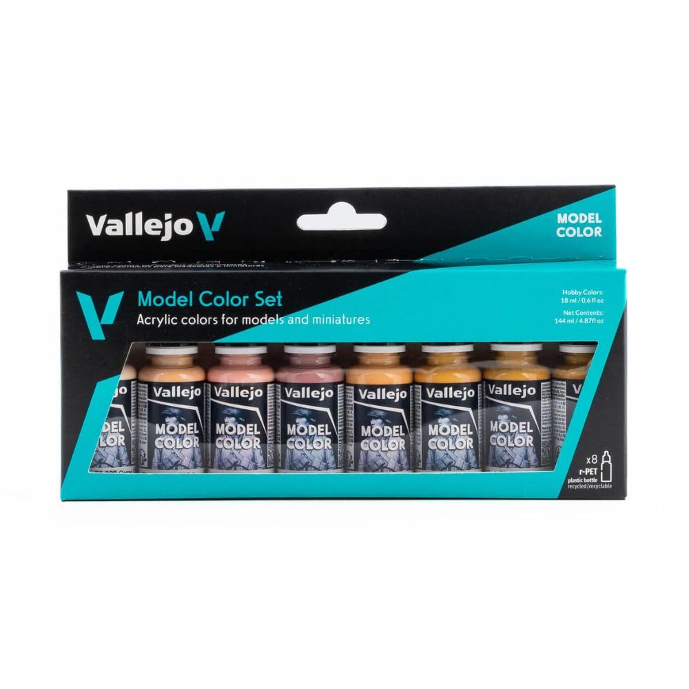 Vallejo Model Color Face & Skin Tones Acrylic Paint Set - 8 Bottles (18ml/0.60oz Each) for Miniature Painting, Warhammer, Dioramas & Scale Models - Perfect for Realistic Skin Tones on Figures & Busts