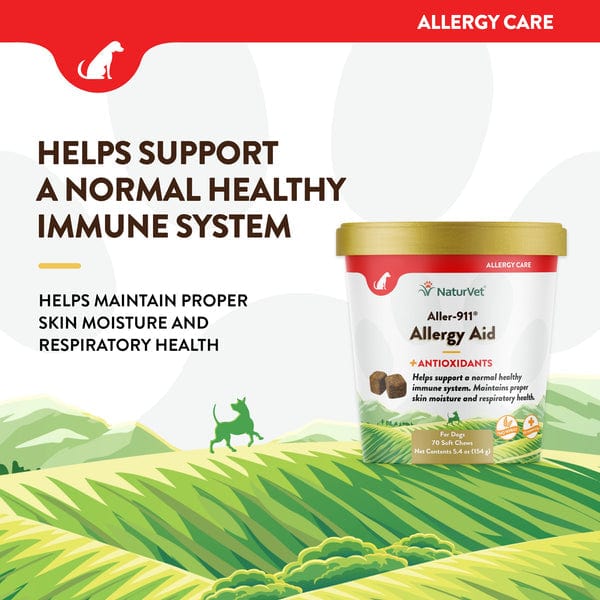 NaturVet Aller-911 Allergy Aid Plus Antioxidants Soft Chews for Dogs - Itchy Skin Relief & Immune Support for Small, Medium & Large Breeds - Perfect for Seasonal Allergies & Daily Wellness