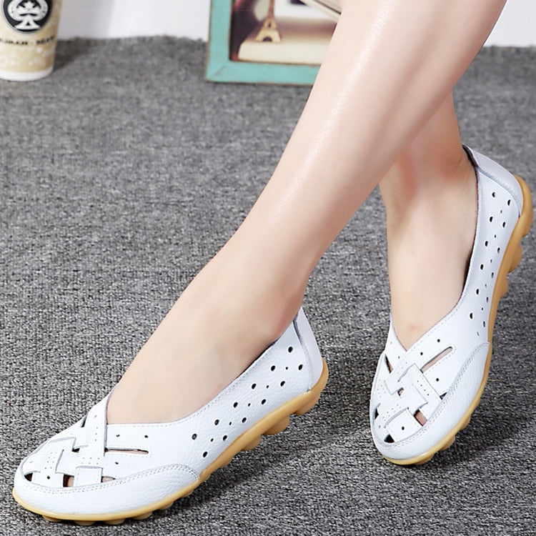 Breathable Leather Flat Shoes for Women - Comfortable & Stylish Loafers for Casual Wear, Office & Walking