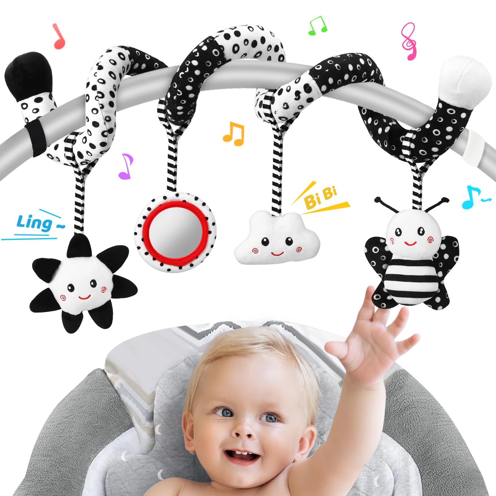 Best Black and White High Contrast Baby Toys for 0-6 Months - Hanging Car Seat & Stroller Toys for Newborn Brain Development - Perfect Crib Mobile & Infant Gift for Playtime and Travel