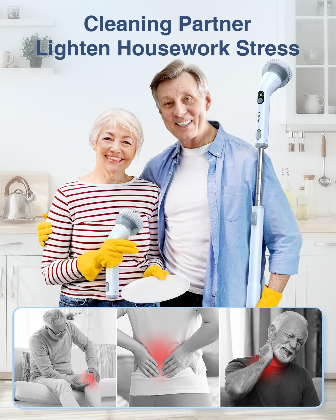 LABIGO Electric Spin Scrubber LA4 Pro - Cordless Cleaning Brush with 6 Replacement Heads, Adjustable Handle & 2-Speed Modes for Bathroom, Shower, Tile, Tub - Perfect for Deep Cleaning Floors, Walls and Hard-to-Reach Areas