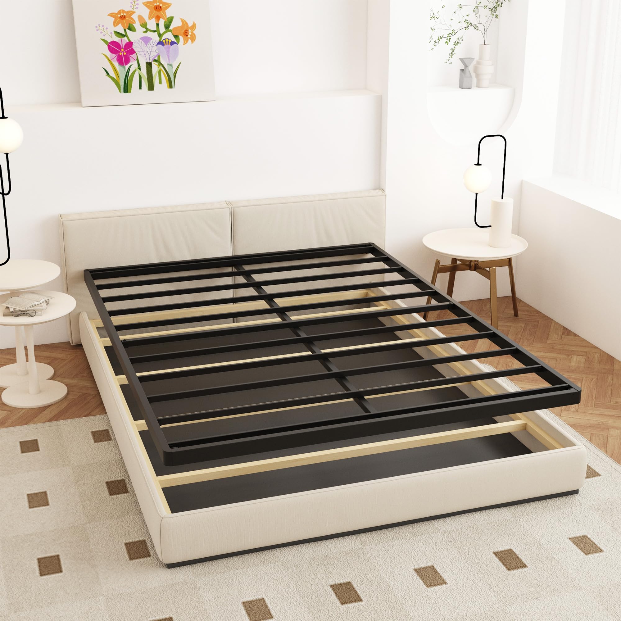2 Inch Low Profile Heavy Duty Metal Box Spring - Noise Free Mattress Foundation with Easy Assembly for Beds & Bunk Beds | Perfect for Guest Rooms, Dorms & Space-Saving Bedroom Setups (Black)