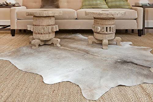 Premium Gray & White Cowhide Rug 5x7 ft - Genuine Hair-On Cow Skin Leather Area Rug for Living Room, Bedroom & Boho Decor