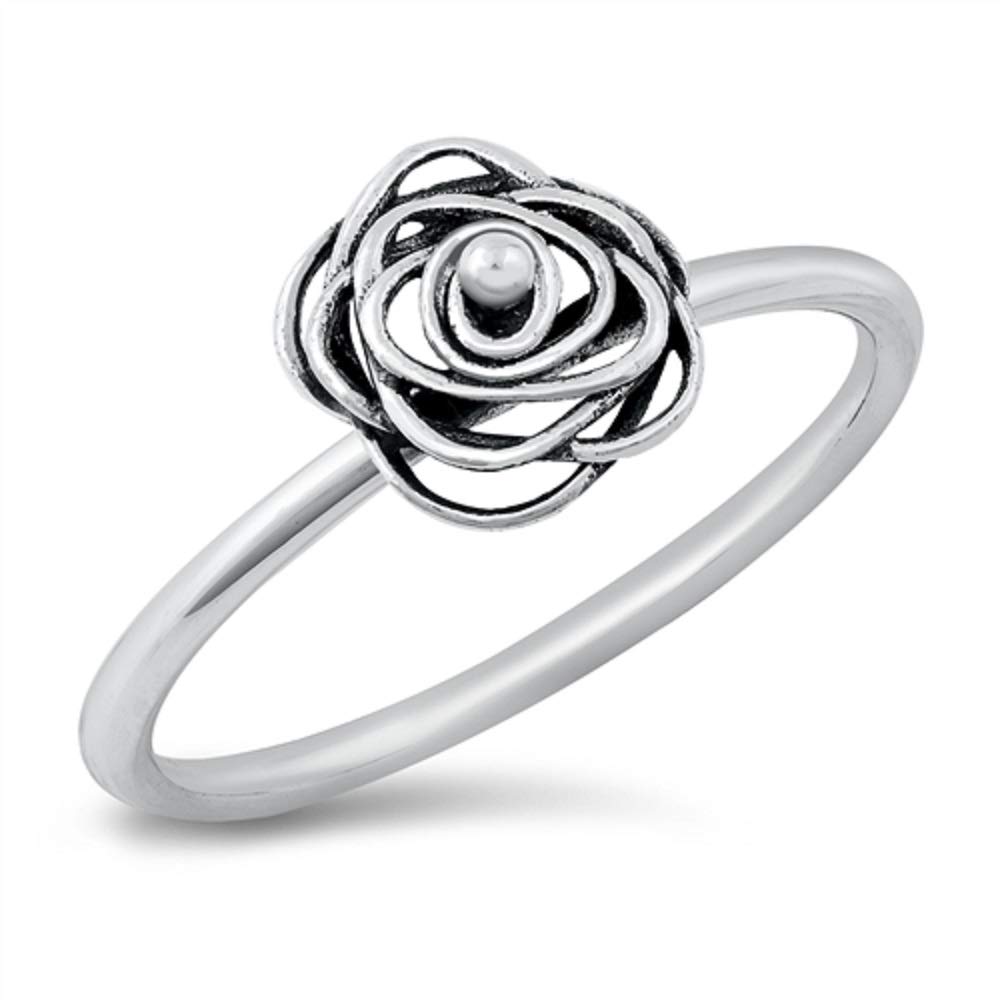 925 Sterling Silver Outline Rose Flower Ring for Women - Elegant Floral Jewelry Gift for Valentine's Day, Anniversary & Special Occasions - Perfect for Date Night, Wedding & Everyday Wear