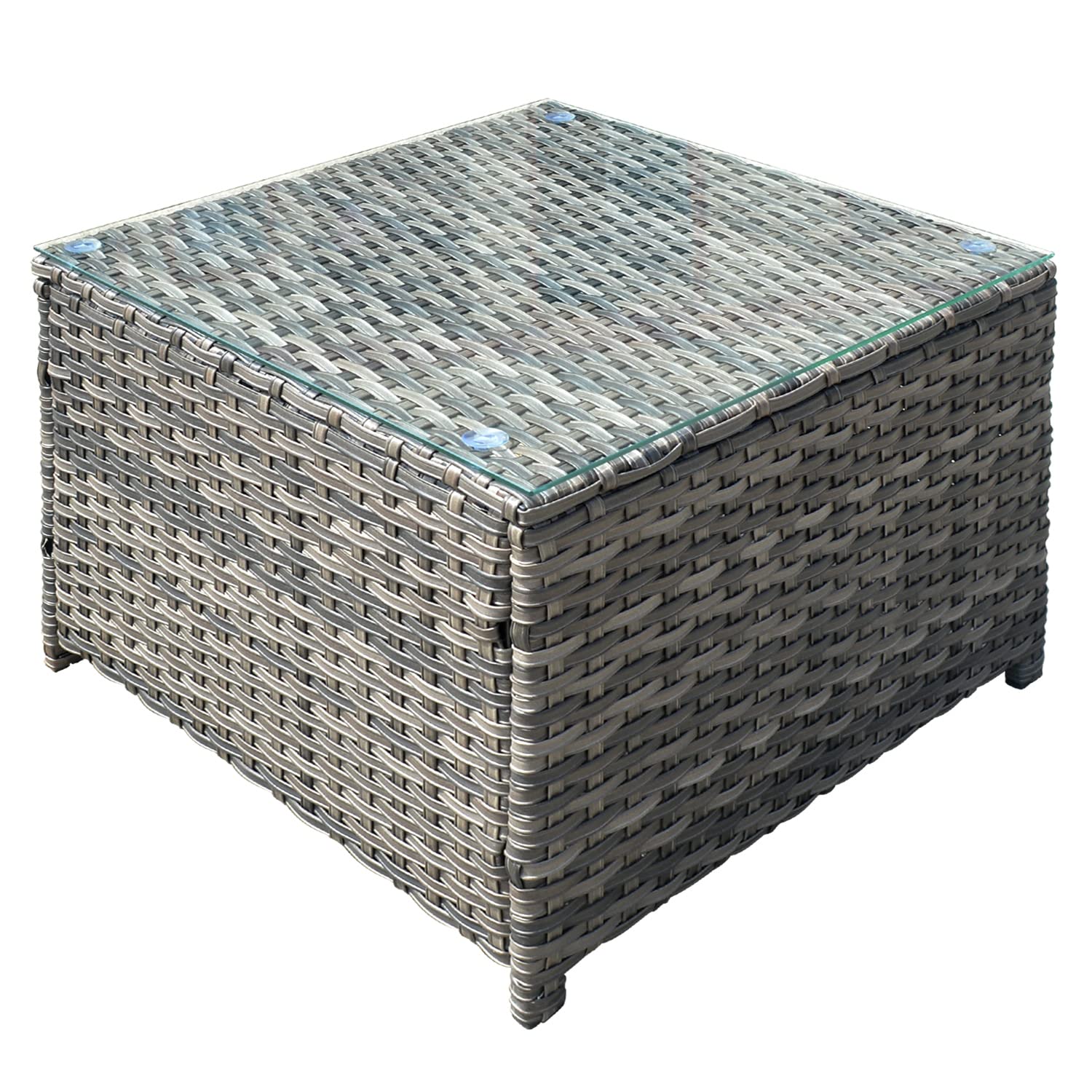 Ovios Outdoor Side Table with Tempered Glass Top - Wicker Patio Coffee Table & Rattan Bistro End Table for Porch, Deck, Balcony, Garden, Poolside - Grey | Perfect for Outdoor Lounging, Entertaining Guests, and Poolside Relaxation