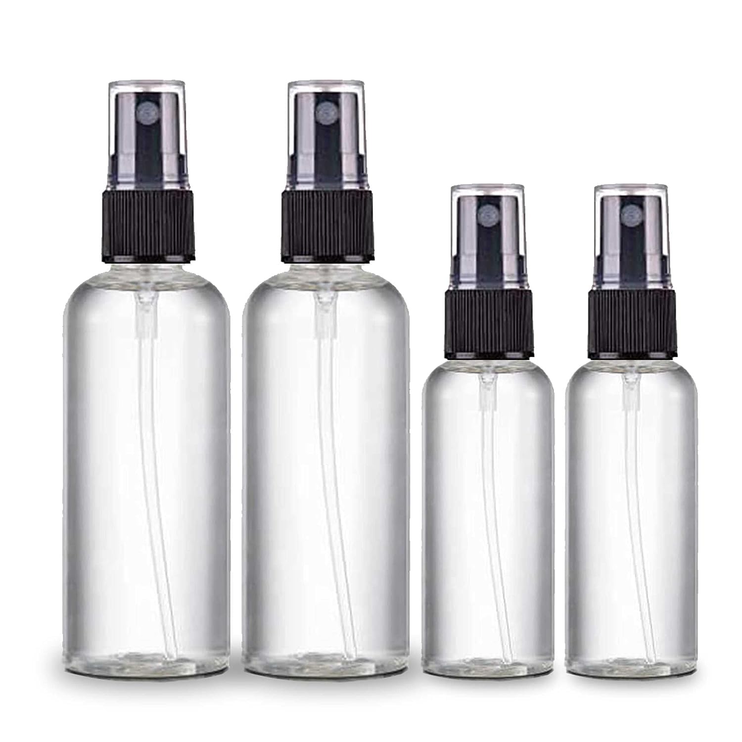 **Fine Mist Spray Bottles Set - 2 Pack 50ml & 2 Pack 100ml Clear Empty Refillable Plastic Travel Bottles for Hair, Skincare & Cleaning Solutions - Portable Mini Liquid Containers for Home, Salon & Travel**