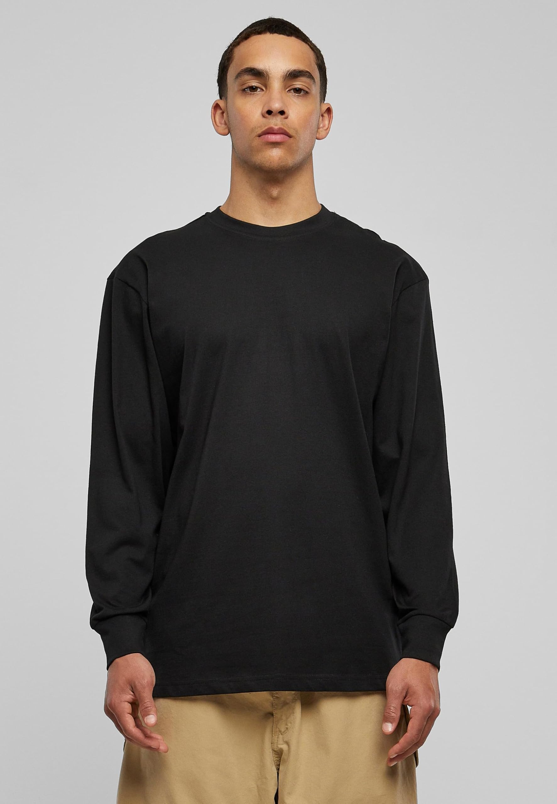 XXL Black Long Sleeve Tall Tee for Men - Comfortable Oversized Fit for Casual Wear, Street Style & Layering