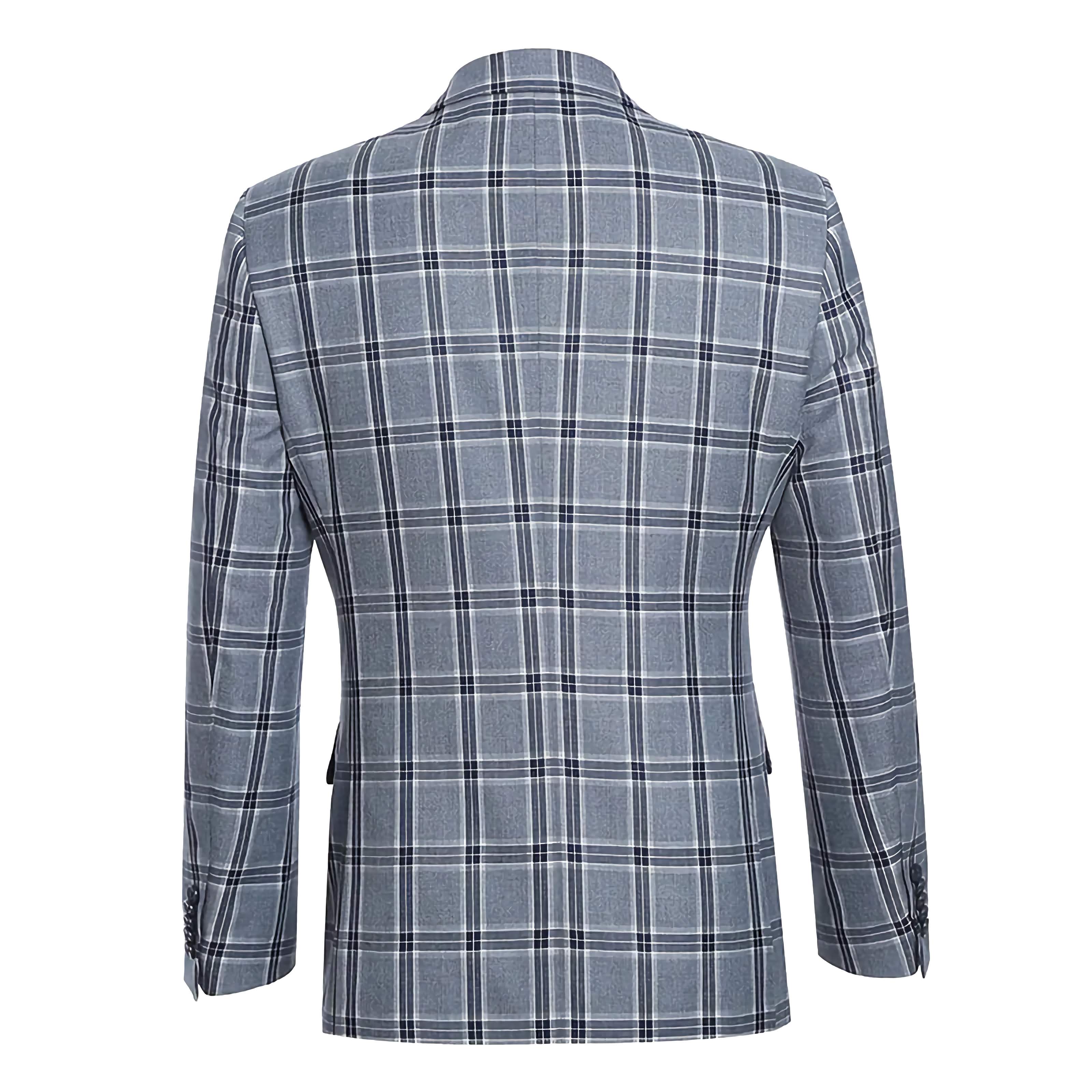English Laundry 3-Piece Light Gray Checked Slim Fit Suit for Men | Business Formal Attire & Wedding Outfit | Perfect for Office, Interviews, and Special Occasions