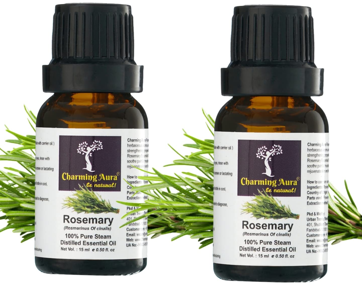 100% Pure Rosemary Essential Oil - 2 Pack (15ml Each) for Skin Care, Hair Growth & Aromatherapy | Undiluted Therapeutic Grade for Diffusers, Massage & DIY Beauty