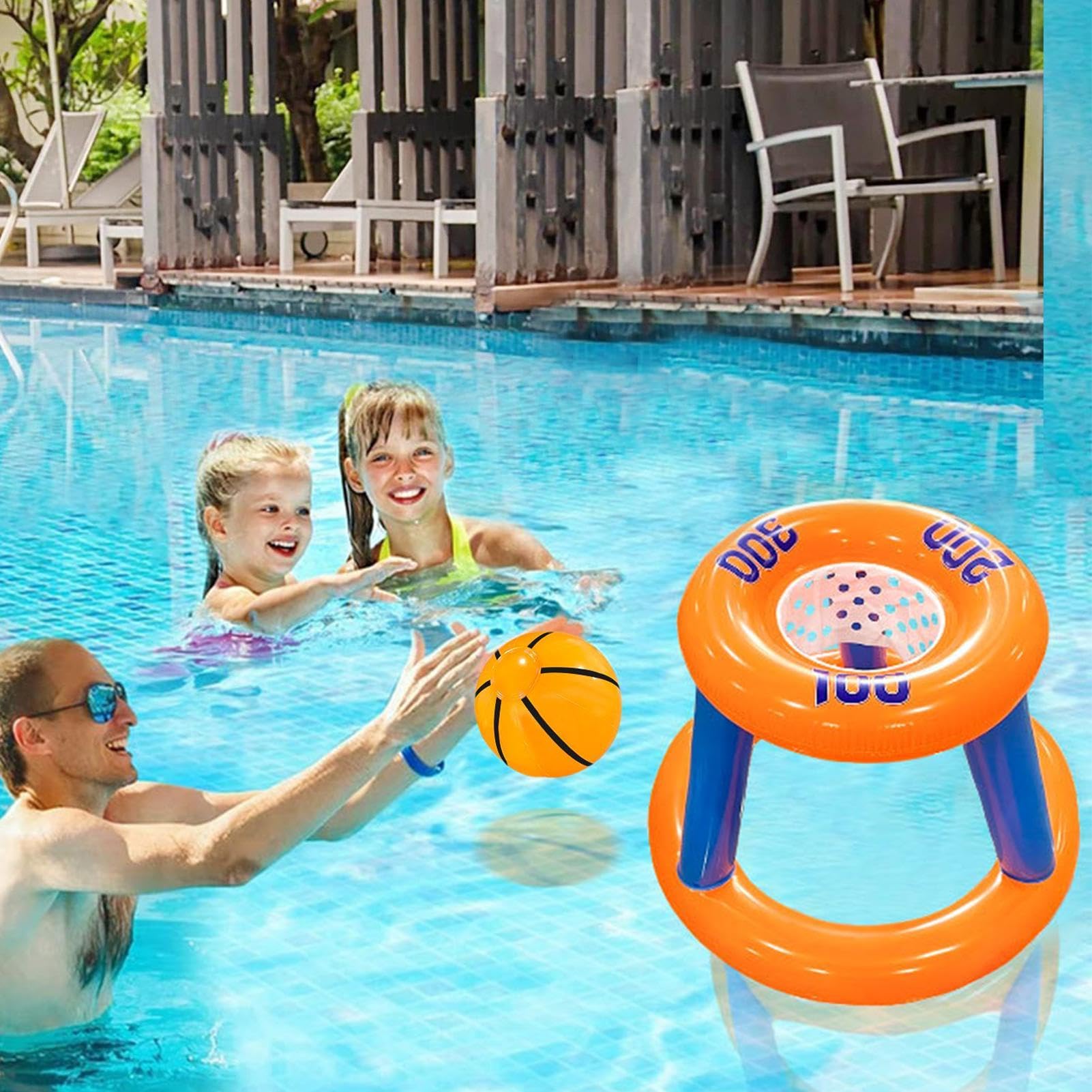 Inflatable Floating Basketball Hoop Set - Pool Basketball Toy for Adults & Kids - Summer Water Game Accessories - Fun Floating Pool Toys for Beach, Backyard & Parties