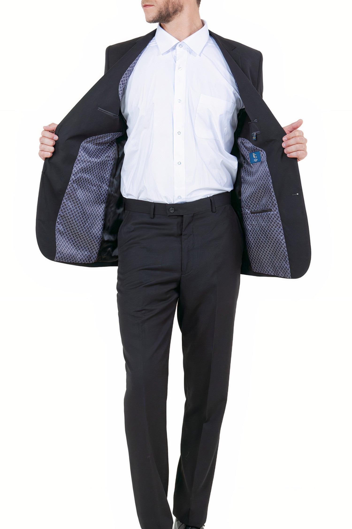 ZeGarie Collection: Modern Fit Solid Black Wool Two Piece Suit for Men - Business Formal, Wedding & Special Occasions
