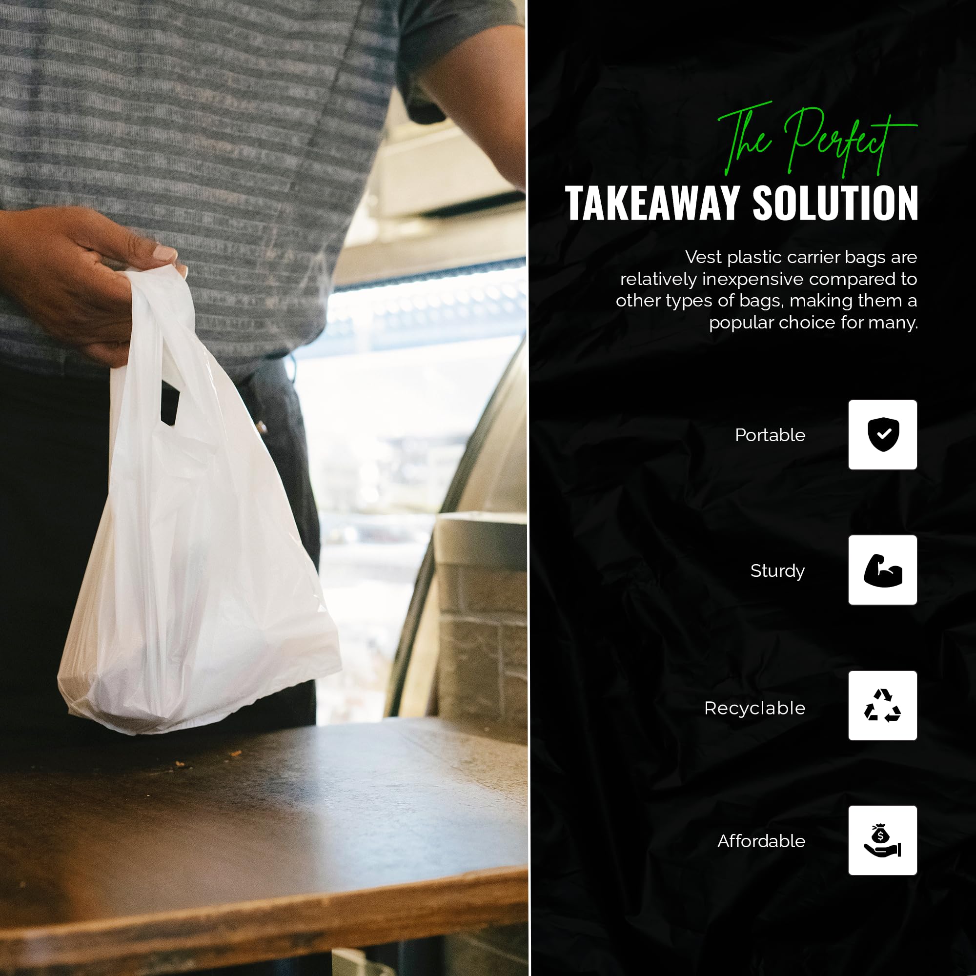 100 Pack Clear Plastic Carrier Bags with Handles - Eco-Friendly White Vest Shopping Bags for Retail, Grocery & Packaging | Durable Reusable Plastic Bags for Stores, Parties & Gift Wrapping
