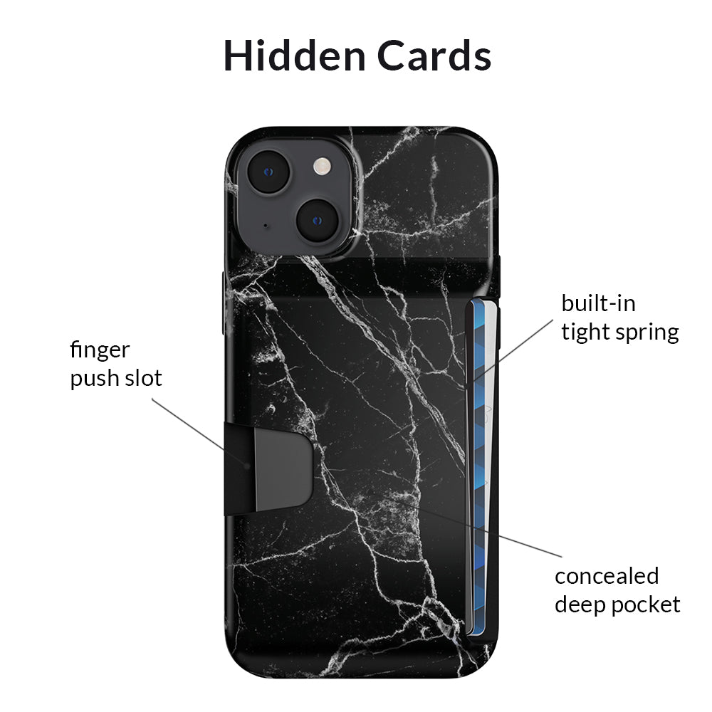 Premium Black Marble iPhone Wallet Case - Slim Protective Cover with Card Holder for iPhone 13/14/15 Pro Max - Stylish & Functional for Everyday Use, Travel, and Business
