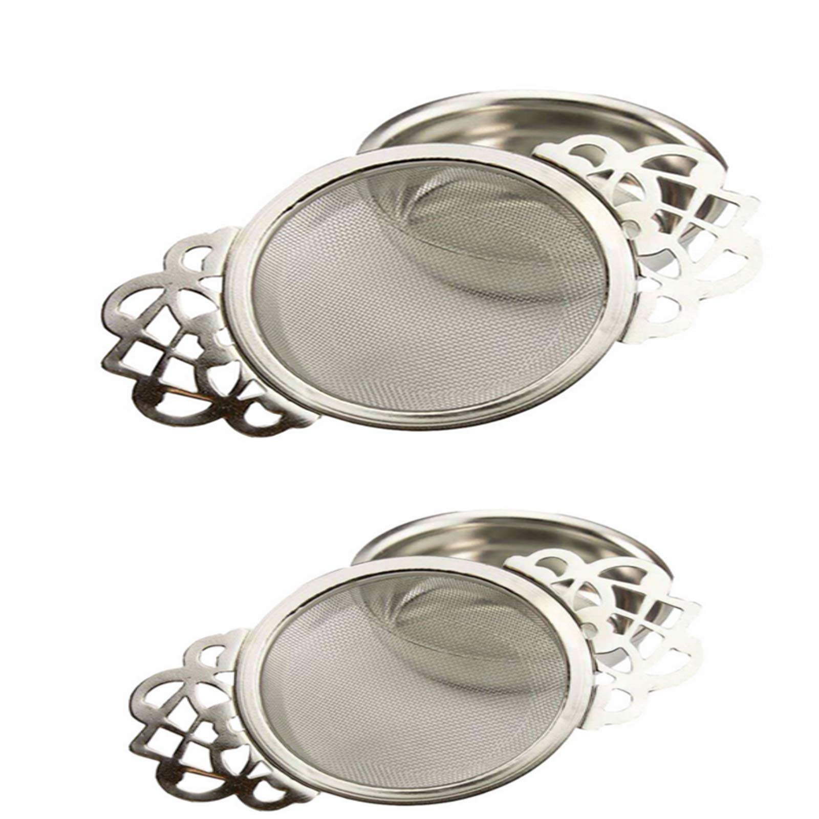 2 Pack Stainless Steel Loose Leaf Tea Strainers with Drip Bowls - Double Winged Handles & Fine Mesh Infuser - Perfect for Herbal Tea, Iced Tea & Tea Parties (Silver)