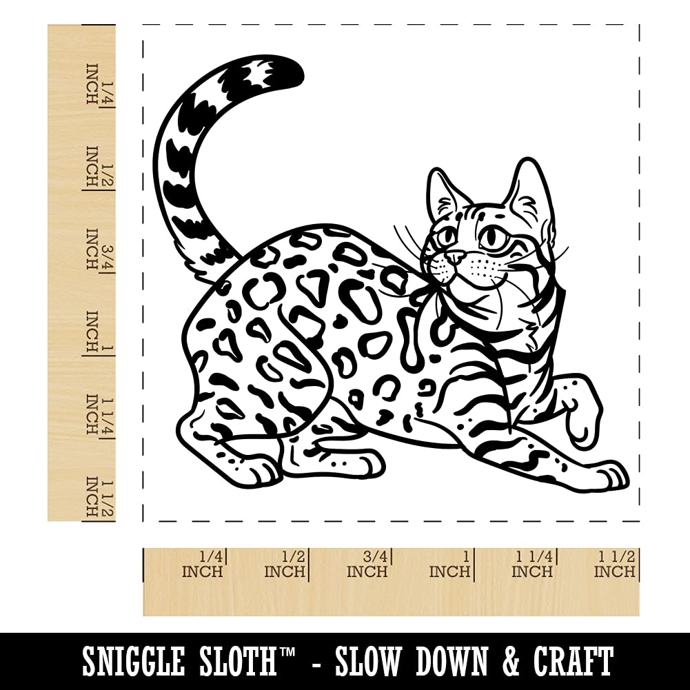 Bengal Cat Self-Inking Rubber Stamp - 1.5 Inch Large Stamp with Red Ink - Perfect for Scrapbooking, Card Making & DIY Crafts