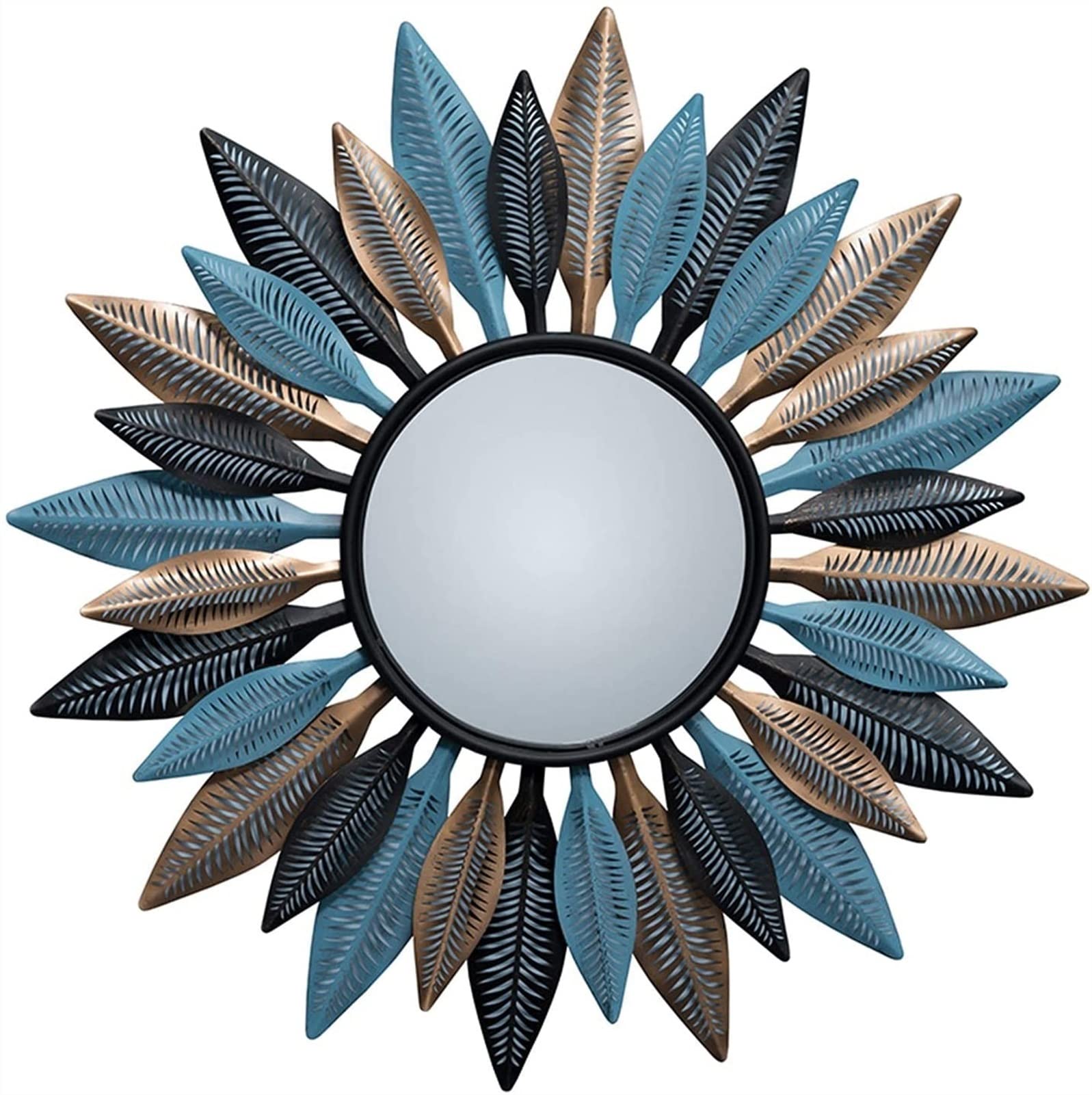 WHLONG 33.5 Inch Modern Round Metal Wall Mirror - Decorative Hanging Mirror for Living Room, Bedroom & Bathroom - Elegant Wall Art Sculpture for Home Décor (Perfect for Entryway, Hallway and Vanity Areas)