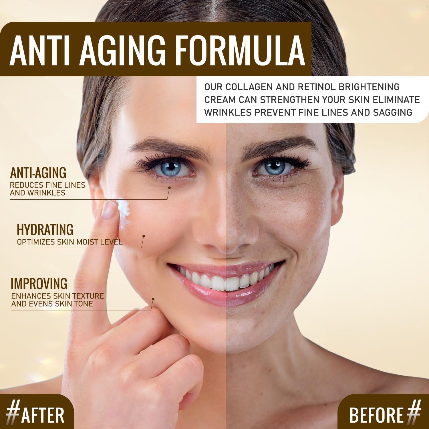 Retinol Cream for Face - Anti Aging & Wrinkle Moisturizer with Collagen for Women & Men, Day & Night Facial Care for Face & Neck (1.69 Fl Oz/50ml) - Perfect for Daily Skincare Routine & Anti-Aging Treatment