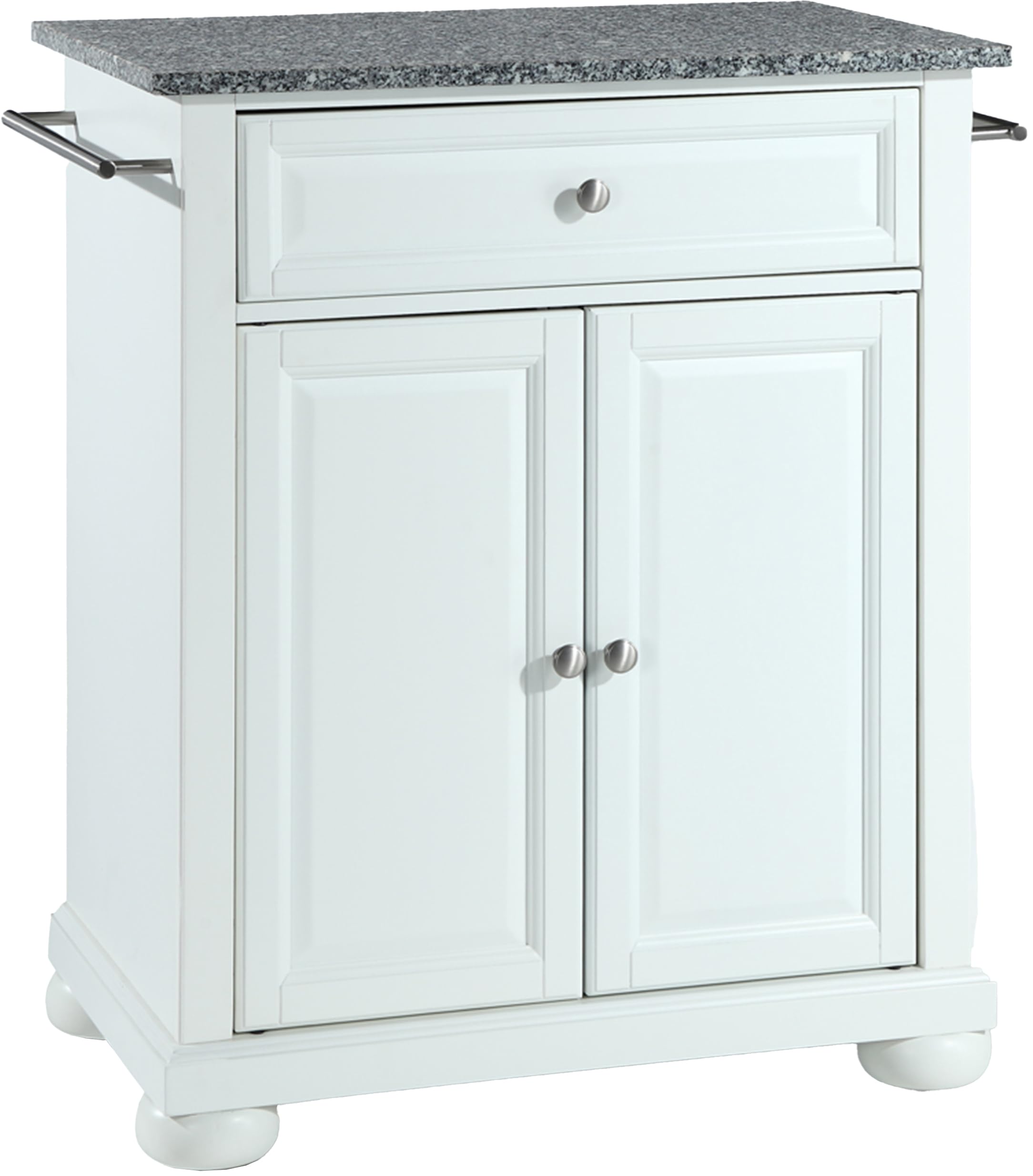 Crosley Alexandria Granite Top Portable Kitchen Island Cart with Wheels - White | Microwave Stand, Storage Cabinet, Rolling Kitchen Cart for Small Spaces | Perfect for Apartments, Dorms & Compact Kitchens