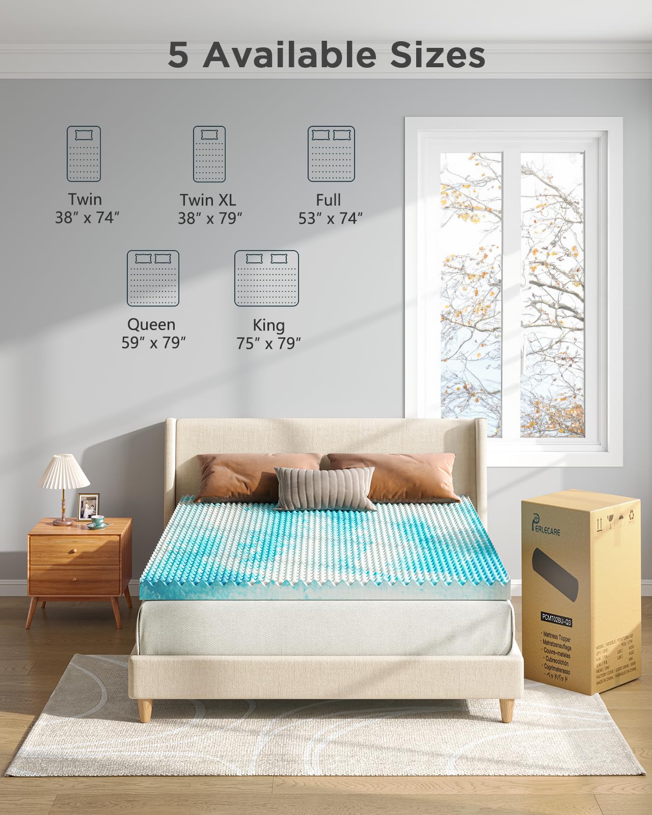 PERLECARE 3 Inch Egg Crate Memory Foam Mattress Topper Twin XL - Cooling Gel Infused, Pressure Relief & Ventilated Design - CertiPUR-US Certified Blue Mattress Pad for Back Pain Relief & Hot Sleepers - Perfect for Dorm Beds, Guest Rooms & Home Use