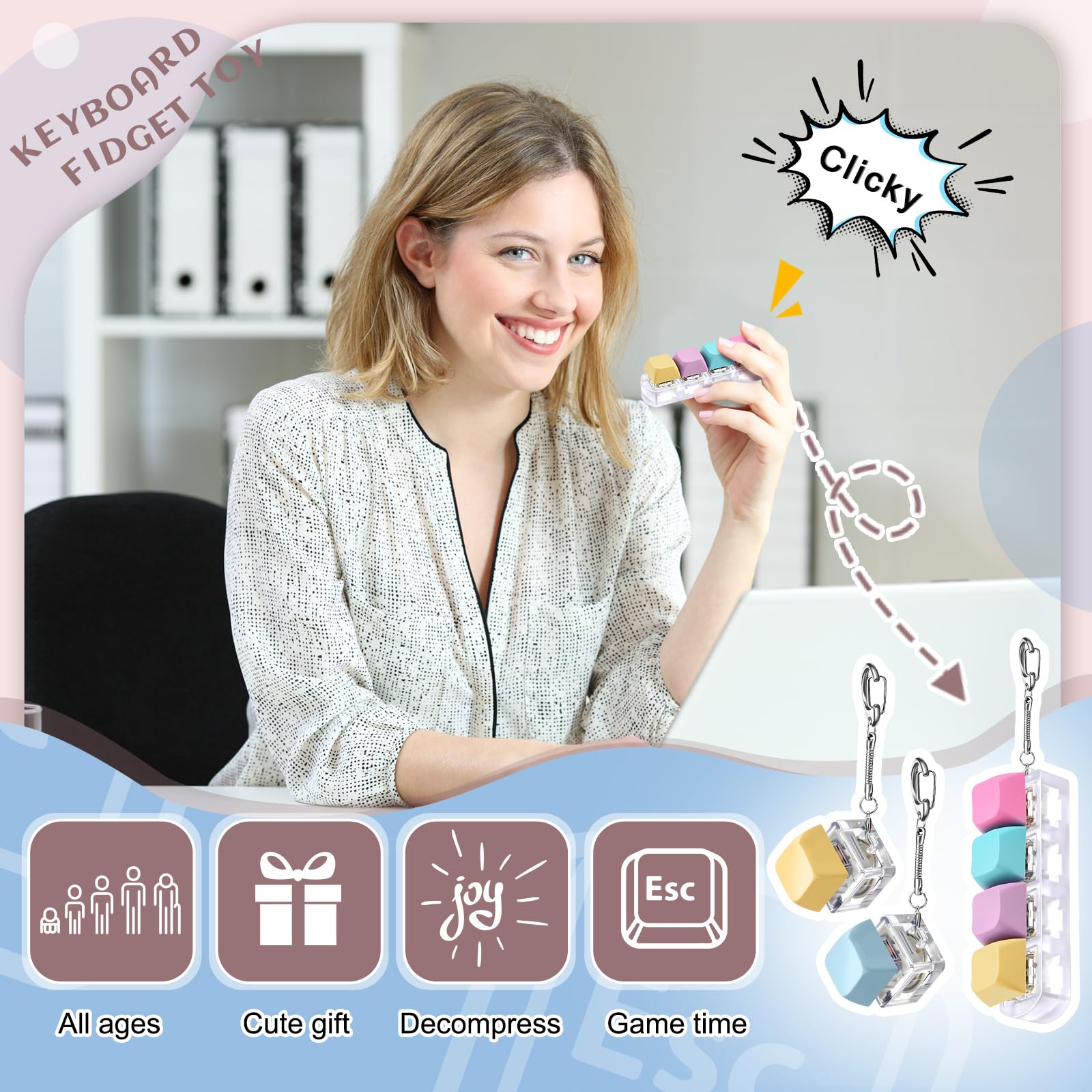 3Pcs Keyboard Clicker Toy - Stress Relief for Adults & Office Gifts