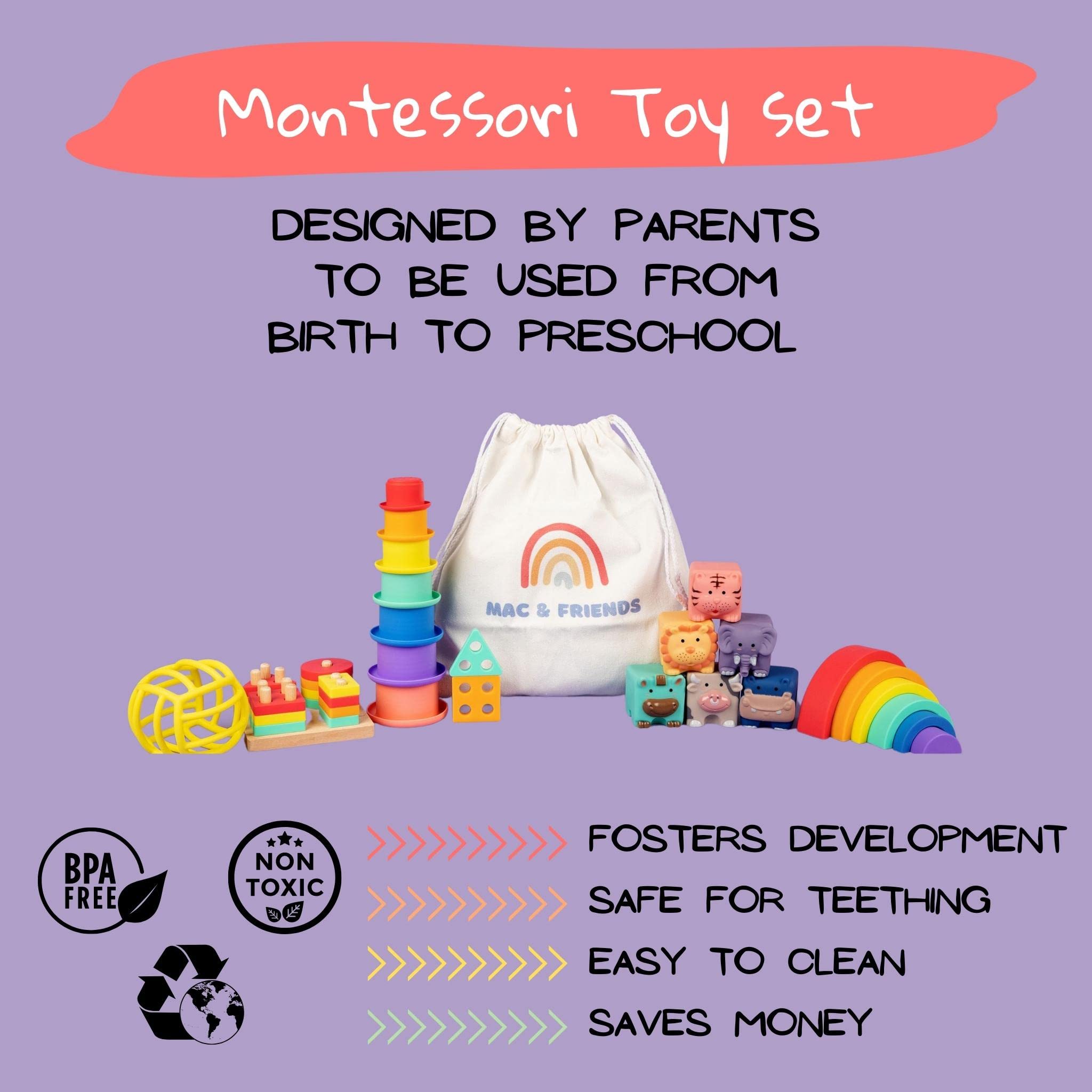 Montessori Toy Set for Babies & Toddlers 0-3 Years - 5-in-1 Educational Sensory Toys | Perfect Baby Shower Gift, Birthday Present & New Sibling Gift | Soft Developmental Toys for Early Learning & Playtime Fun