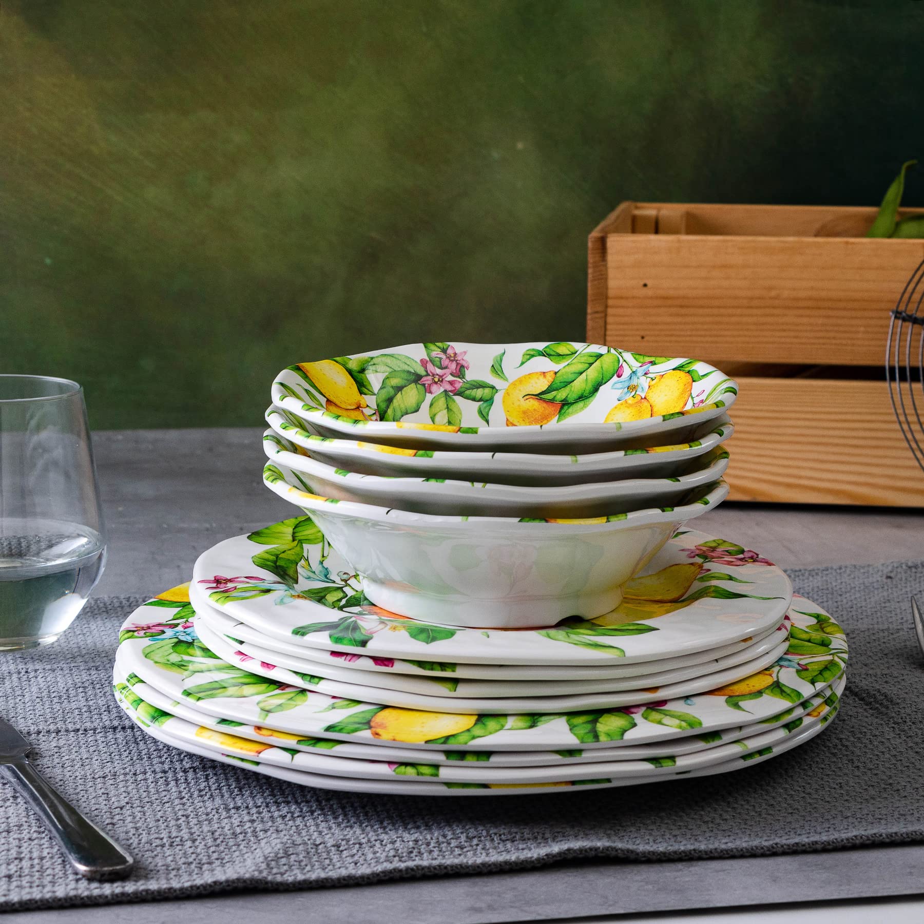 LEHAHA 12-Piece Melamine Dinnerware Set - Durable Plates & Bowls for Indoor/Outdoor Use, Dishwasher Safe - Perfect for Family Dining & Picnics