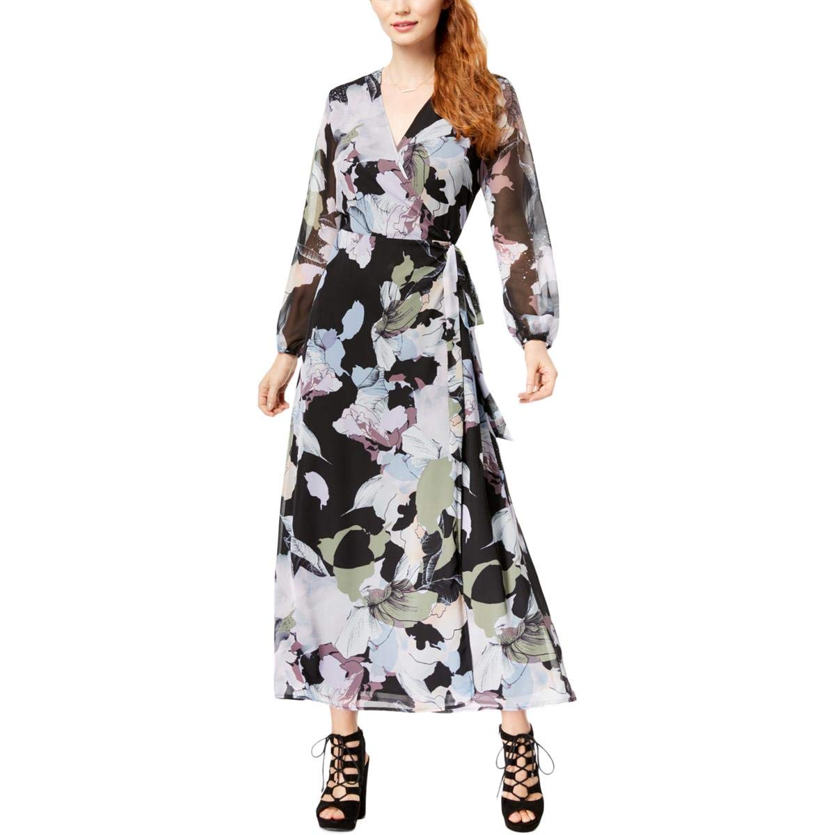 Bar III Women's Floral Wrap Dress - Flowy Summer Midi Dress with V-Neck & Belt - Perfect for Beach Vacations, Date Nights & Office Wear