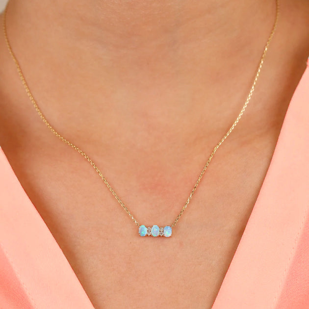Natural White Opal 3-Stone Oval Pendant Necklace for Women - Elegant Jewelry Gift for Birthday, Anniversary & Special Occasions