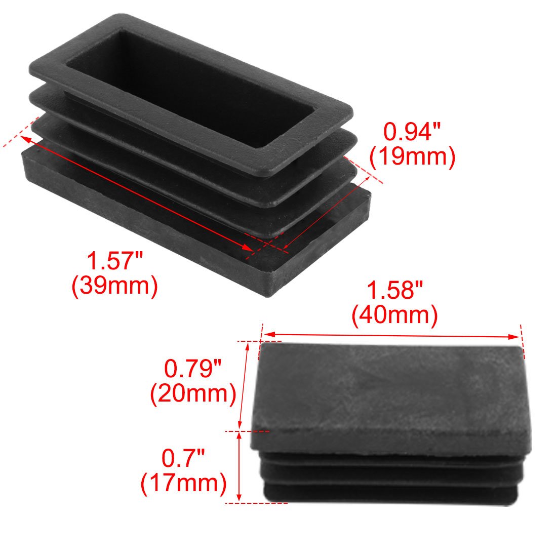 8Pcs 20mm x 40mm Plastic Rectangle Ribbed Tube Inserts End Caps - Furniture Chair Table Desk Feet Protectors for Floor Protection & Noise Reduction - Perfect for Home Office, Classroom, and Restaurant Furniture