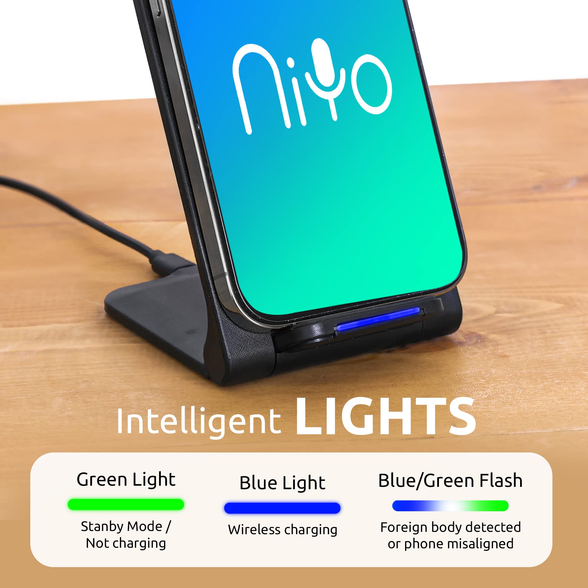 NiYo Portable Foldable Wireless Phone Charger Stand - Fast Qi Charging for iPhone, Samsung Galaxy & AirPods - Perfect for Home, Office & Travel