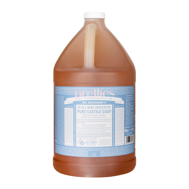 Dr. Bronner's Organic Baby Unscented Pure-Castile Liquid Soap - 18-in-1 Uses, 1 Gallon (3.8L) - Gentle for Baby Skin, Perfect for Bathing, Laundry & Household Cleaning