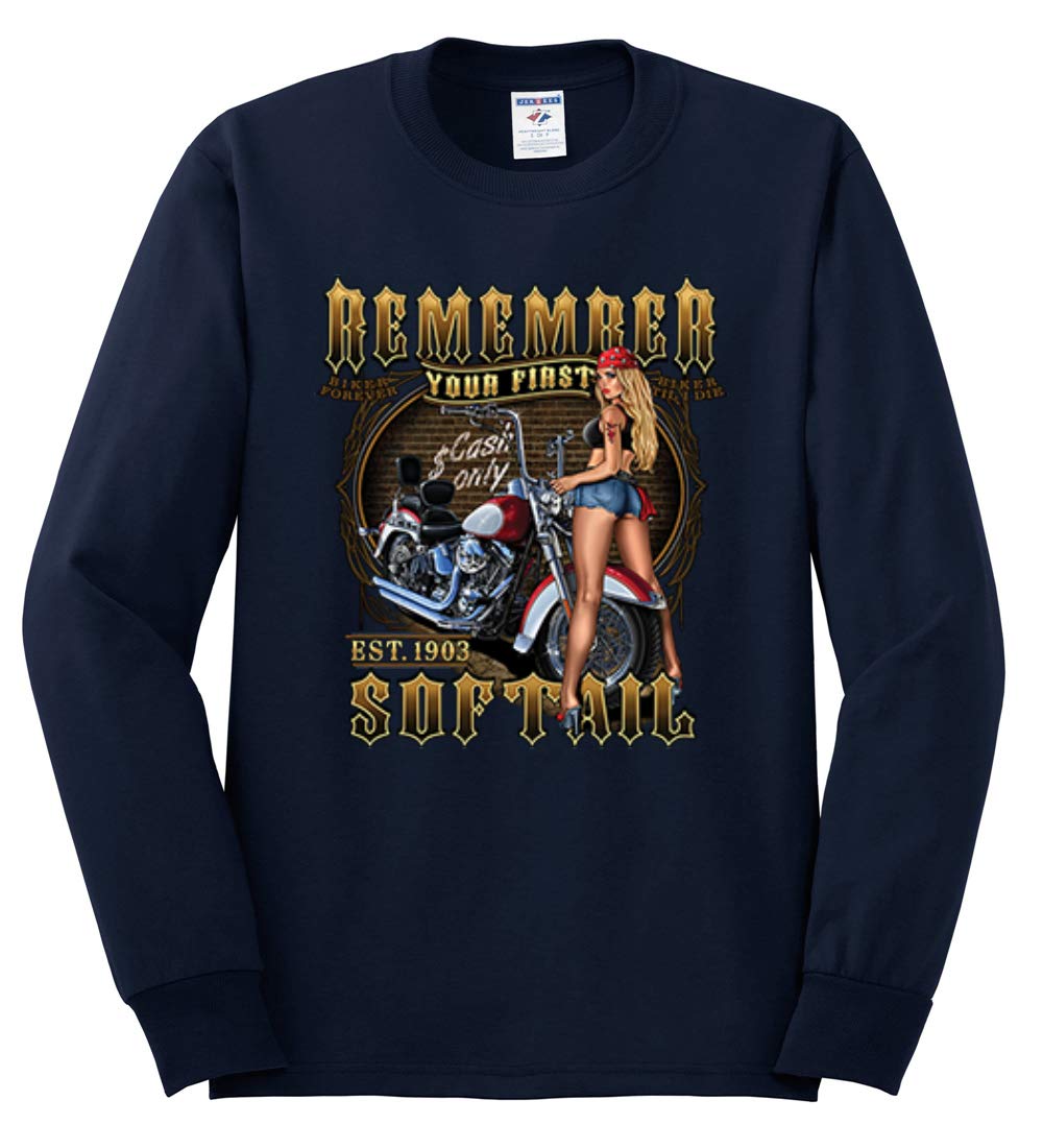 Vintage Soft Tail Bike & Hot Babe Cars Trucks Print Men's Long Sleeve Shirt - Perfect for Motorcycle Riders, Car Enthusiasts & Casual Wear