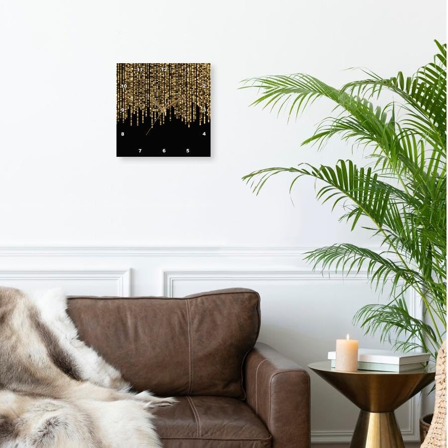 3D Rose Faux Glitter String Lights Black Wall Clock - 15 x 15 Inches, Decorative LED Fairy Lights for Bedroom, Living Room, Party & Home Decor