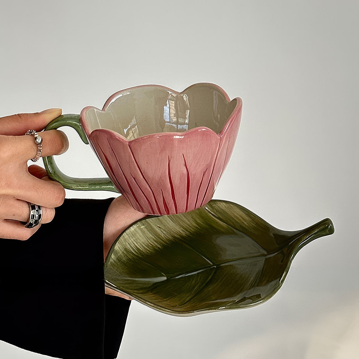 Elegant Ceramic Flower Tea Cup & Leaf Saucer Set - Perfect for Afternoon Tea, Gift Giving, and Home Decor