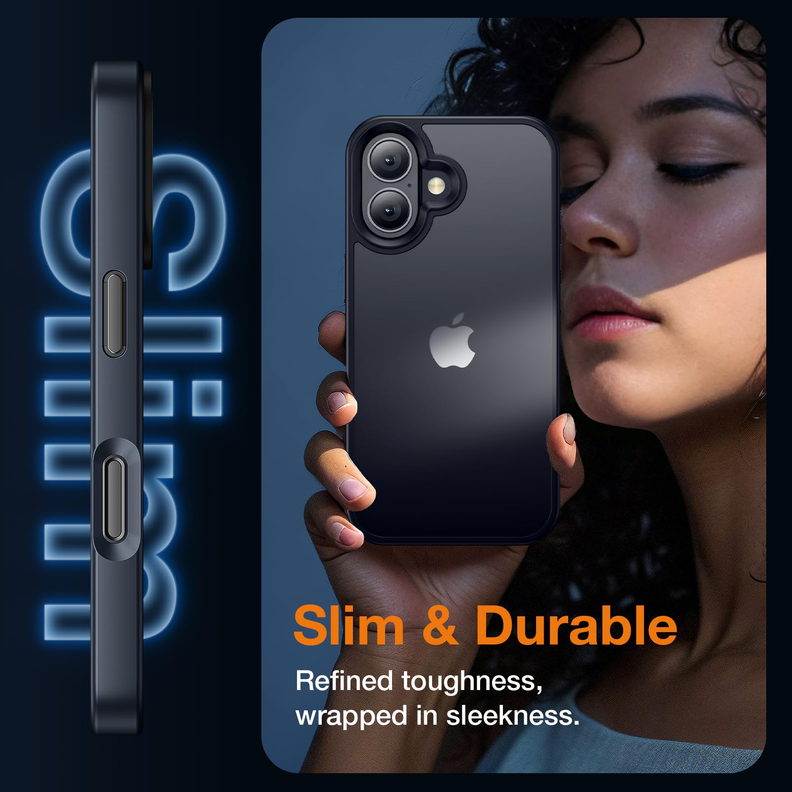 Shockproof iPhone 16 Case - Military Grade Drop Protection, Slim Translucent Hard Back Cover (Black) | Perfect for Outdoor Adventures, Gym Workouts & Everyday Protection