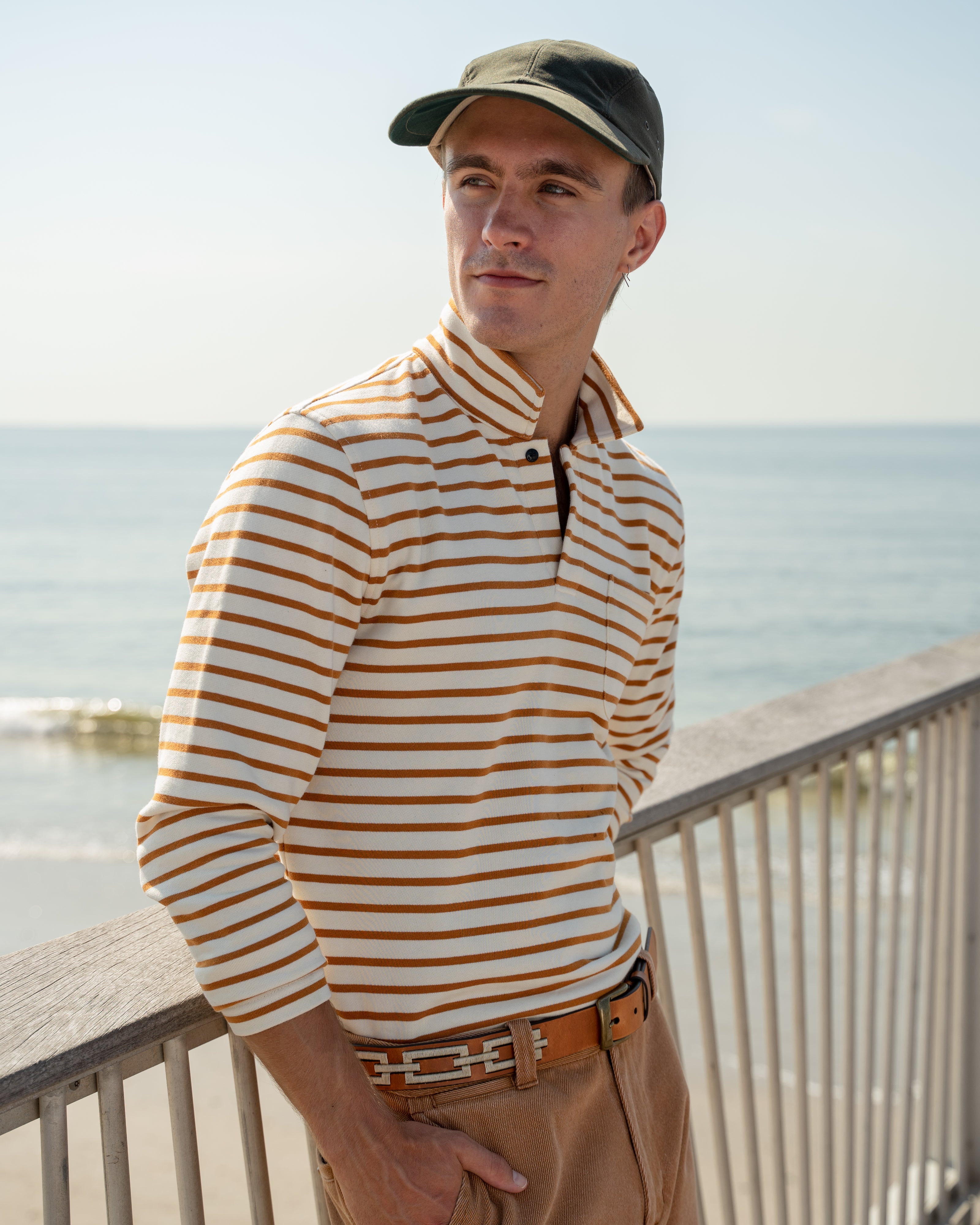 Acadia Polo Shirt for Men - Cream/Acorn Loopback Terry Cotton - Comfortable Casual Wear for Golf, Office & Outdoor Activities