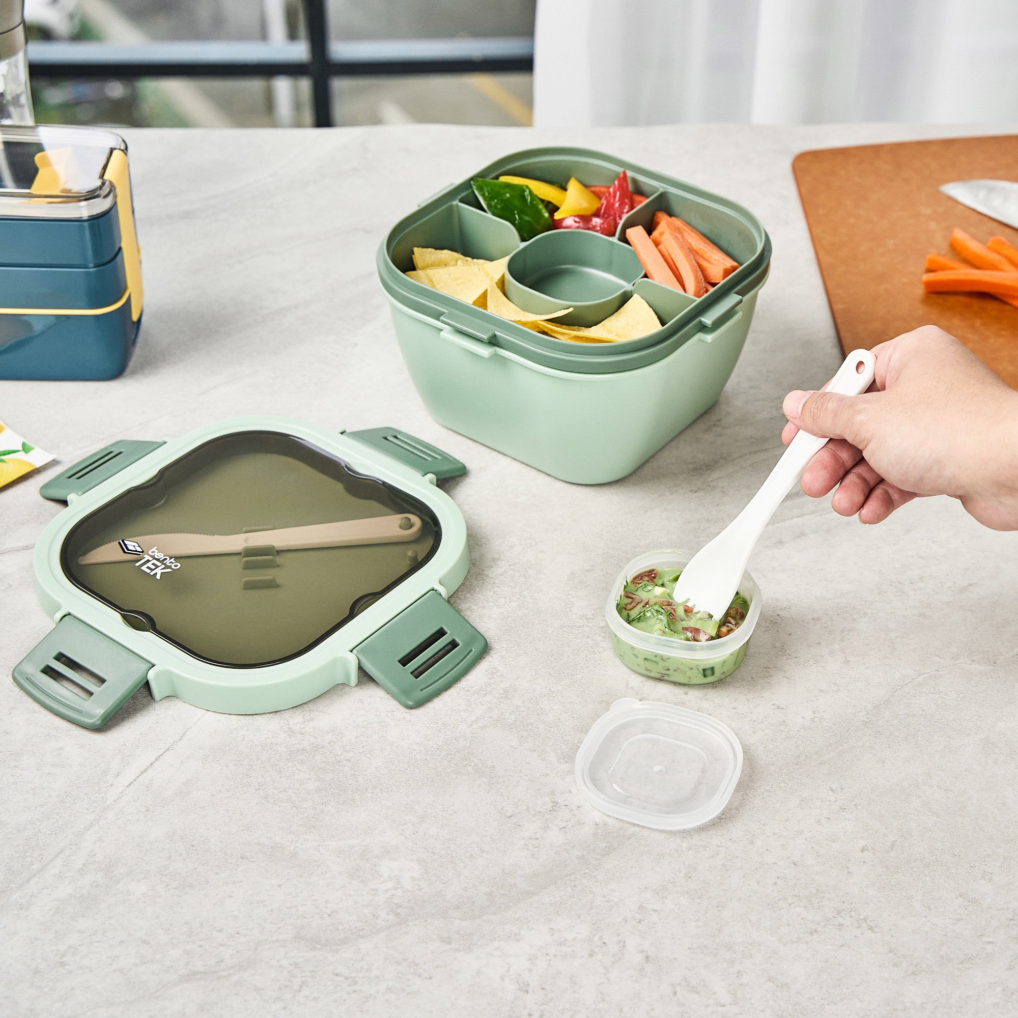 Bento Tek 58 oz Eco-Friendly Lunch Box - BPA Free, Microwave & Dishwasher Safe, Includes Fork & Knife (7.25