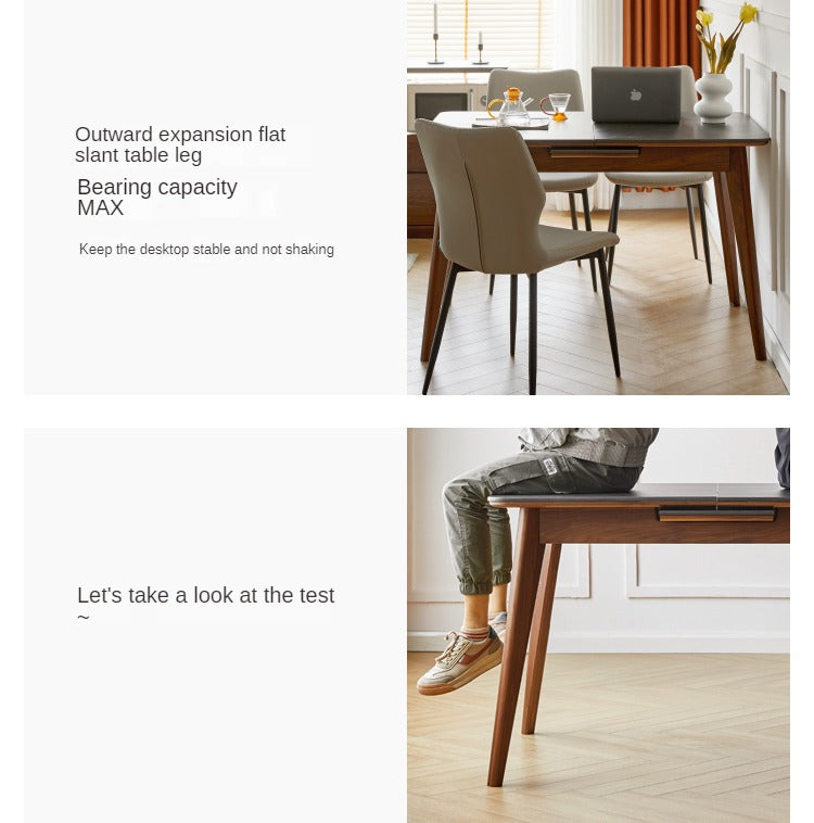 Premium Black Walnut & Ash Solid Wood Extendable Dining Table - Expandable Rock Slab Design for Modern Farmhouse, Rustic Kitchen & Open Concept Dining Rooms