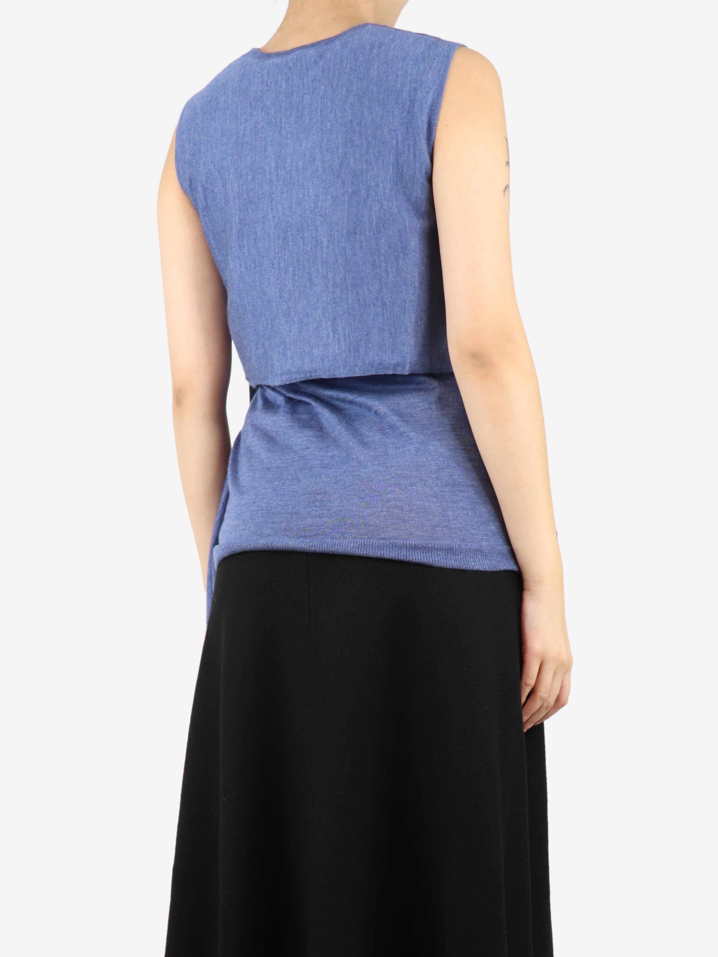 Blue Asymmetrical Knit Top for Women - Size S | Trendy Off-Shoulder Casual Blouse for Date Night & Weekend Outfits