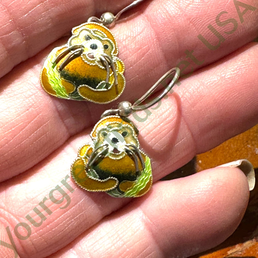 Sterling Silver Guilloche Enamel Sea Otter Stud Earrings - Handmade Dangle Earrings for Women - Perfect Gift for Animal Lovers, Beach Vacation Jewelry