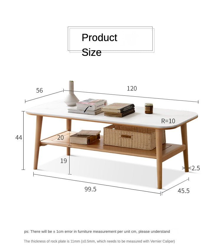 Solid Oak Wood Slate Coffee Table - Rustic Modern Living Room Furniture for Home Decor & Relaxation