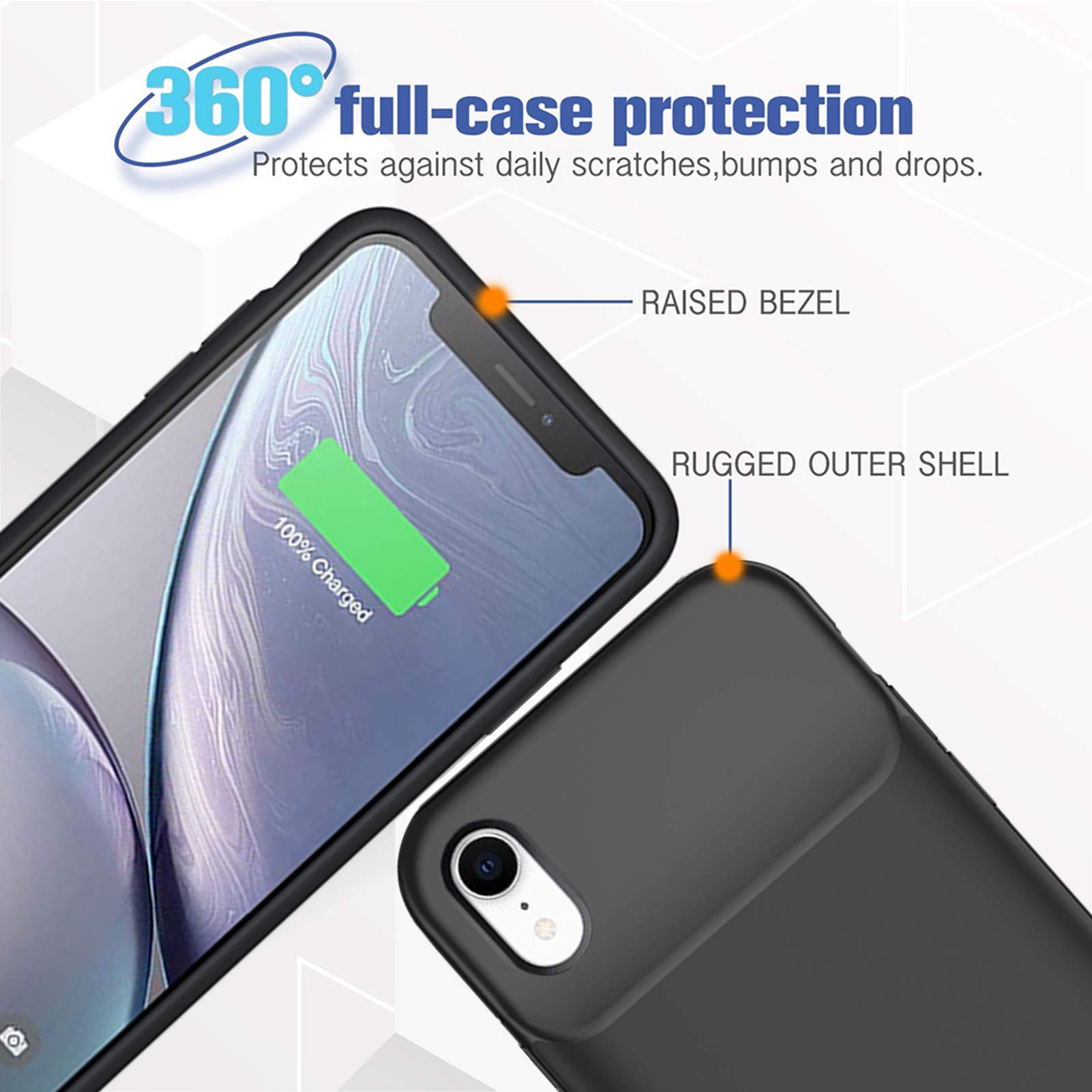 MAXBEAR 7000mAh Slim Battery Case for iPhone XR - Protective Charging Case with Rechargeable Power Pack | Compatible with iPhone XR (6.1 inch) | Perfect for Travel, Outdoor Activities & Emergency Charging (Black)